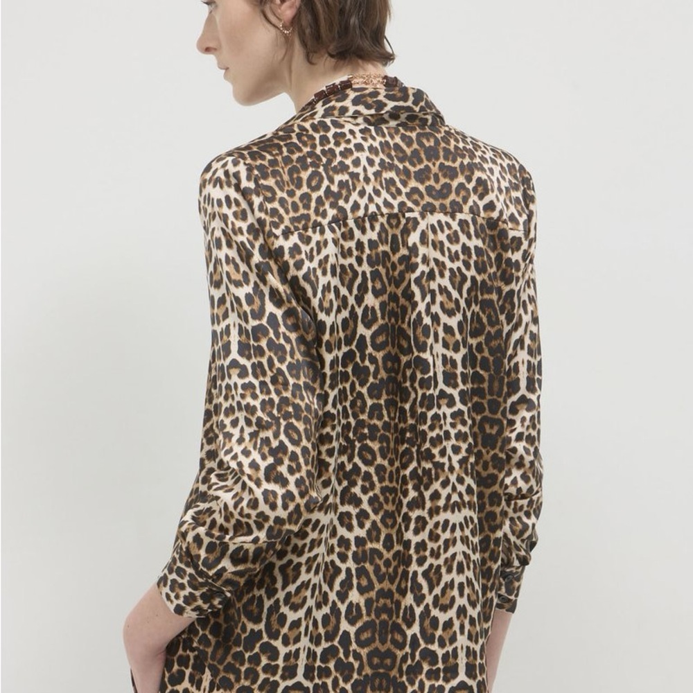 Calliope Leopard Print Satin Button Down Blouse Size XL Animal Print - Picture 2 of 10